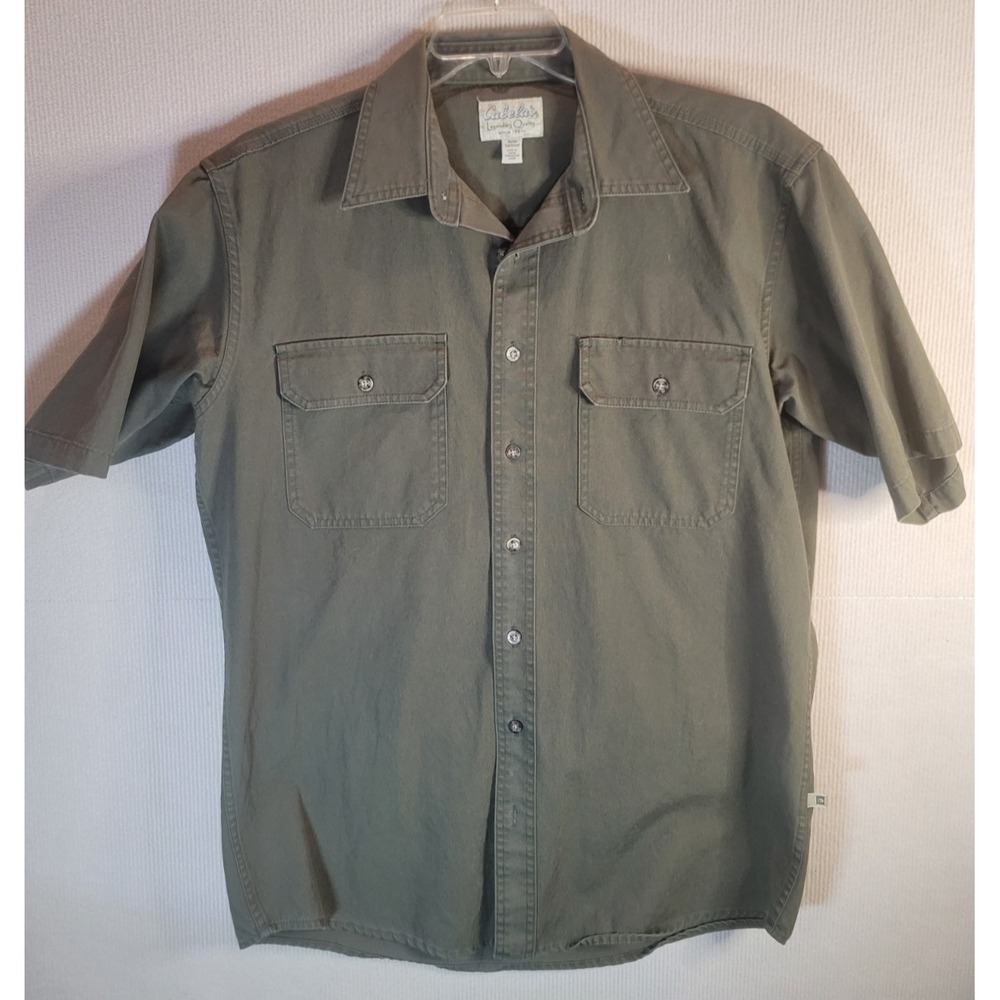 Cabela Rugged heavy fabric Vintage outdoor shirt short sleeve olive green size M